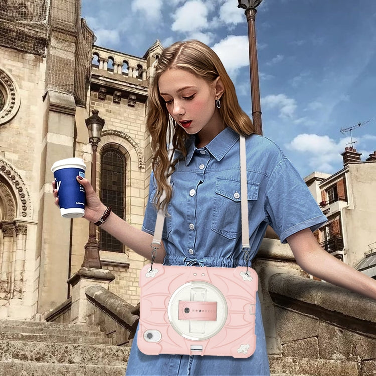 For iPad mini 6 / mini 2024 Bat Hand Grip Turntable Stand Tablet Case(Pink White) - iPad mini 6 Cases by PMC Jewellery | Online Shopping South Africa | PMC Jewellery | Buy Now Pay Later Mobicred