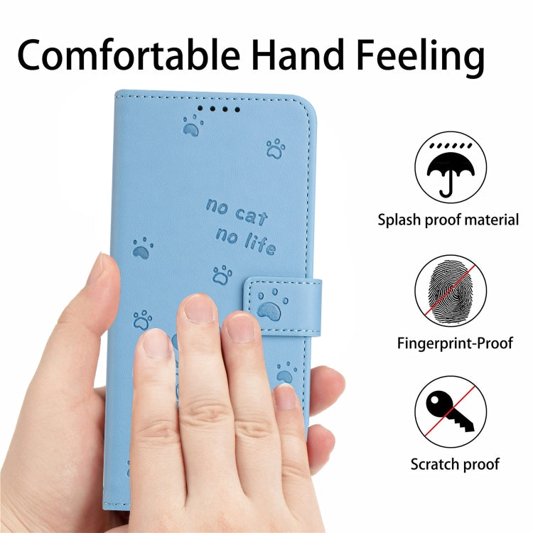 For iPhone 16e Embossed Kitten Phone Leather Case with Lanyard(Blue) - iPhone 16e Cases by PMC TechLife | Online Shopping South Africa | PMC TechLife | Buy Now Pay Later Mobicred