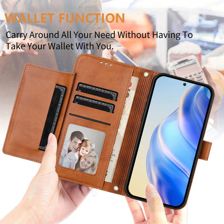 For Honor Magic6 Pro 5G Global Multi-Card Slots Zipper Wallet Leather Phone Case(Brown) - Honor Cases by PMC Jewellery | Online Shopping South Africa | PMC Jewellery | Buy Now Pay Later Mobicred