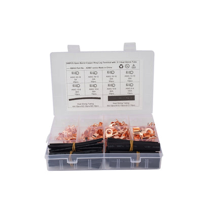 245 PCS Icstation Open Barrel Pure Copper Ring Lug Wire Crimp Terminals Assortment Kit with Heat Shrink Tube - Booster Cable & Clip by PMC Jewellery | Online Shopping South Africa | PMC Jewellery