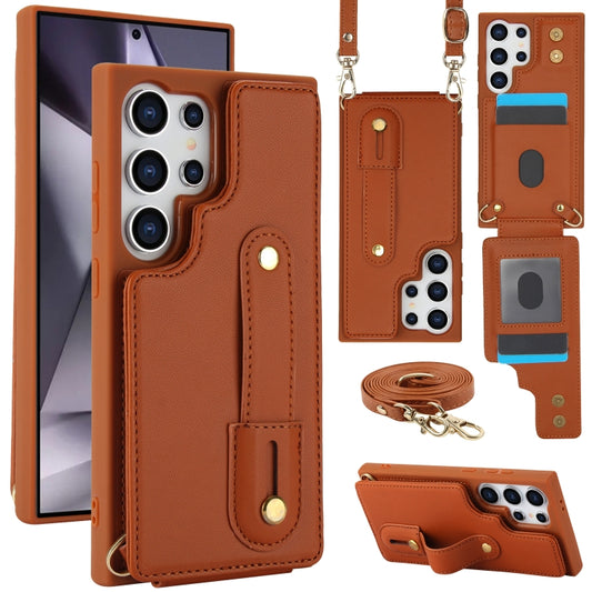 For Samsung Galaxy S25 Ultra 5G Wristband Vertical Flip Wallet Back Cover Phone Case with Long Lanyard(Brown) - Galaxy S25 Ultra 5G Cases by PMC Jewellery | Online Shopping South Africa | PMC Jewellery | Buy Now Pay Later Mobicred