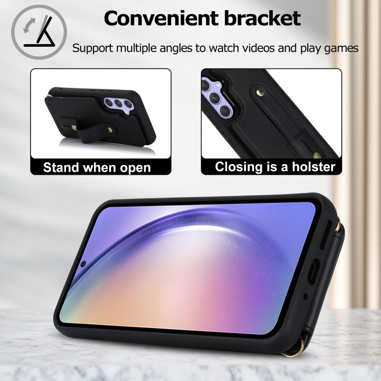 For Samsung Galaxy S25+ 5G Wristband Vertical Flip Wallet Back Cover Phone Case with Long Lanyard(Black) - Galaxy S25+ 5G Cases by PMC Jewellery | Online Shopping South Africa | PMC Jewellery | Buy Now Pay Later Mobicred