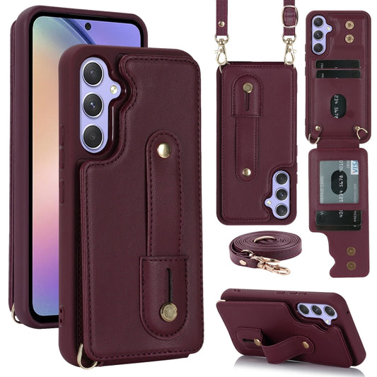 For Samsung Galaxy S25+ 5G Wristband Vertical Flip Wallet Back Cover Phone Case with Long Lanyard(Wine Red) - Galaxy S25+ 5G Cases by PMC Jewellery | Online Shopping South Africa | PMC Jewellery | Buy Now Pay Later Mobicred