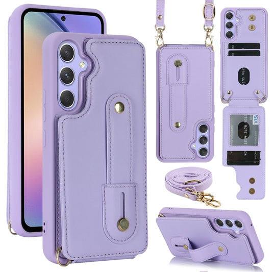 For Samsung Galaxy S25+ 5G Wristband Vertical Flip Wallet Back Cover Phone Case with Long Lanyard(Purple) - Galaxy S25+ 5G Cases by PMC Jewellery | Online Shopping South Africa | PMC Jewellery | Buy Now Pay Later Mobicred