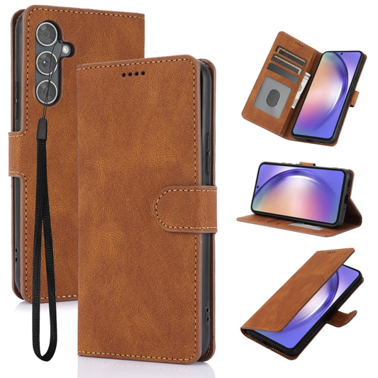 For Samsung Galaxy S25 5G Fantasy Skin-feel Calfskin Texture Leather Phone Case(Brown) - Galaxy S25 5G Cases by PMC Jewellery | Online Shopping South Africa | PMC Jewellery | Buy Now Pay Later Mobicred