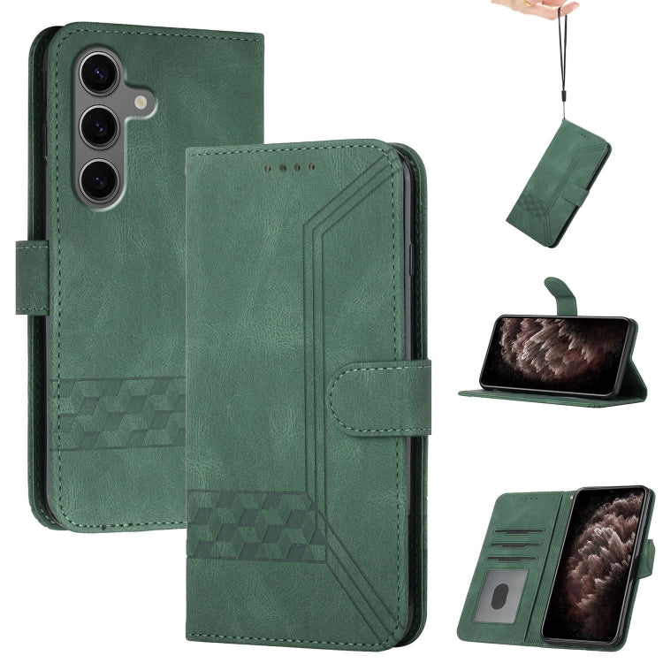 For Samsung Galaxy S25+ 5G Cubic Skin Feel Flip Leather Phone Case(Green) - Galaxy S25+ 5G Cases by PMC Jewellery | Online Shopping South Africa | PMC Jewellery | Buy Now Pay Later Mobicred