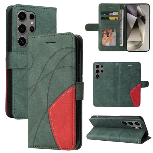 For Samsung Galaxy S25 Ultra 5G Dual-color Splicing Flip Leather Phone Case(Green) - Galaxy S25 Ultra 5G Cases by PMC Jewellery | Online Shopping South Africa | PMC Jewellery | Buy Now Pay Later Mobicred