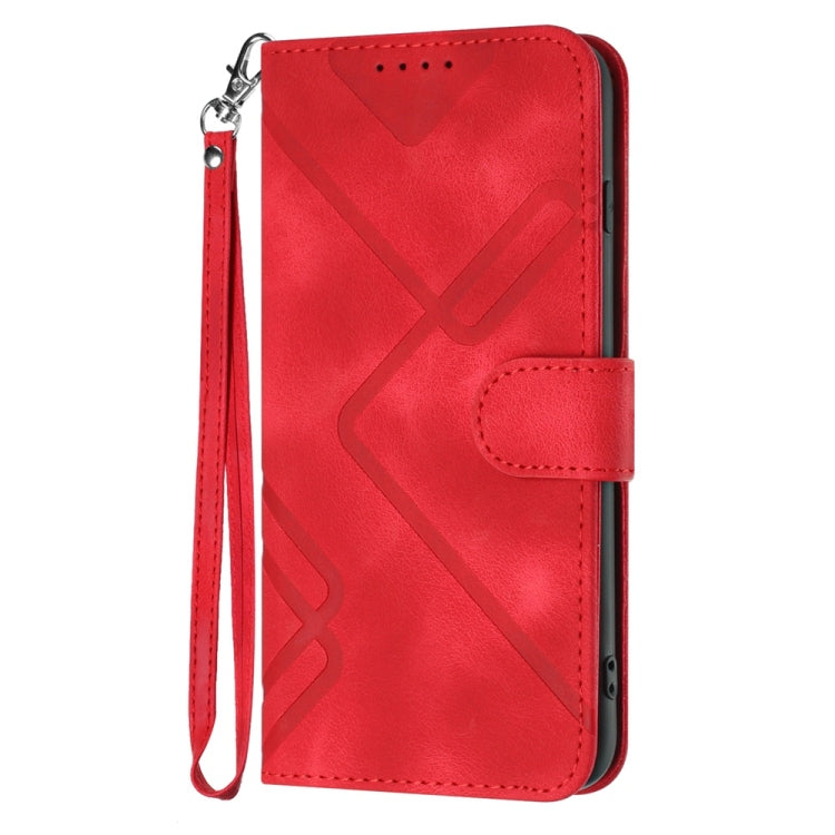 For Samsung Galaxy S25+ 5G Line Pattern Skin Feel Leather Phone Case(Red) - Galaxy S25+ 5G Cases by PMC Jewellery | Online Shopping South Africa | PMC Jewellery | Buy Now Pay Later Mobicred