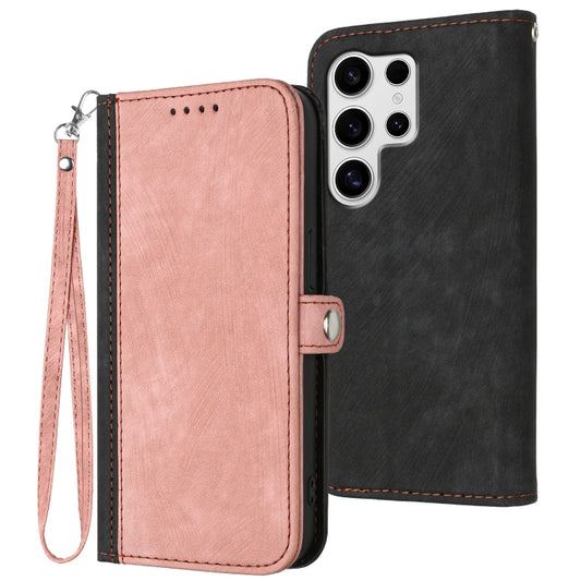 For Samsung Galaxy S25 Ultra 5G Side Buckle Double Fold Hand Strap Leather Phone Case(Pink) - Galaxy S25 Ultra 5G Cases by PMC Jewellery | Online Shopping South Africa | PMC Jewellery | Buy Now Pay Later Mobicred