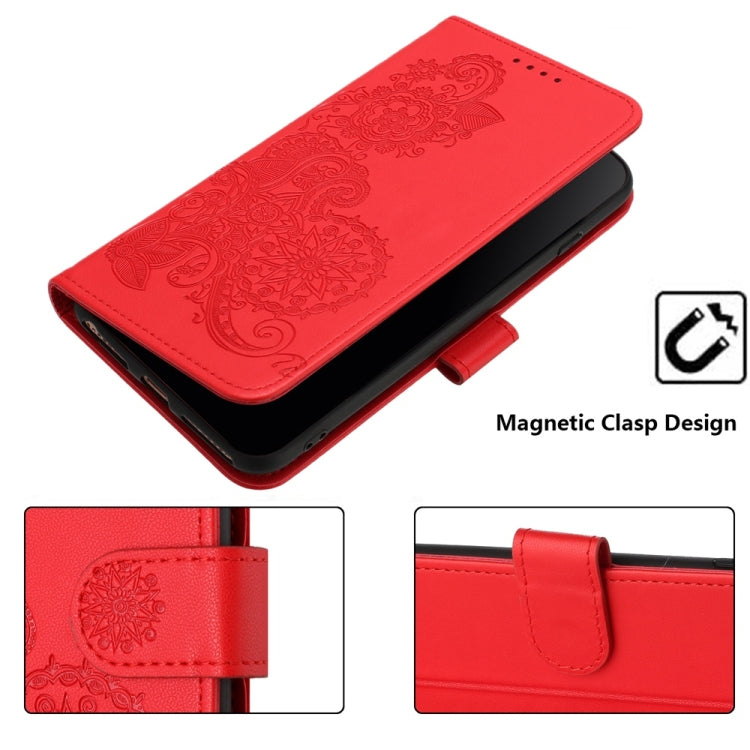 For Samsung Galaxy S25 5G Datura Flower Embossed Flip Leather Phone Case(Red) - Galaxy S25 5G Cases by PMC TechLife | Online Shopping South Africa | PMC TechLife | Buy Now Pay Later Mobicred