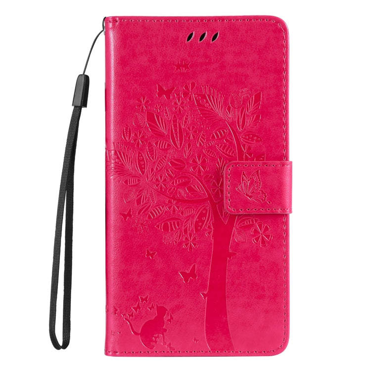 For Samsung Galaxy S25+ / S24+ 5G Tree & Cat Embossed Pattern Flip Leather Phone Case(Rose Red) - Galaxy S25+ 5G Cases by PMC TechLife | Online Shopping South Africa | PMC TechLife | Buy Now Pay Later Mobicred