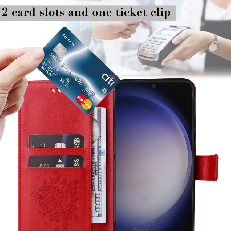 For Samsung Galaxy S25+ / S24+ 5G Tree & Cat Embossed Pattern Flip Leather Phone Case(Red) - Galaxy S25+ 5G Cases by PMC Jewellery | Online Shopping South Africa | PMC Jewellery | Buy Now Pay Later Mobicred