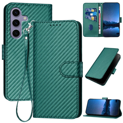 For Samsung Galaxy S25 5G YX0070 Carbon Fiber Buckle Leather Phone Case with Lanyard(Dark Green) - Galaxy S25 5G Cases by PMC Jewellery | Online Shopping South Africa | PMC Jewellery | Buy Now Pay Later Mobicred