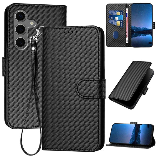 For Samsung Galaxy S25+ 5G YX0070 Carbon Fiber Buckle Leather Phone Case with Lanyard(Black) - Galaxy S25+ 5G Cases by PMC Jewellery | Online Shopping South Africa | PMC Jewellery | Buy Now Pay Later Mobicred