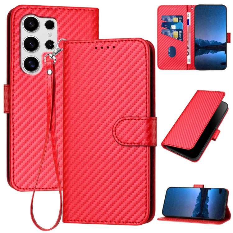 For Samsung Galaxy S25 Ultra 5G YX0070 Carbon Fiber Buckle Leather Phone Case with Lanyard(Red) - Galaxy S25 Ultra 5G Cases by PMC Jewellery | Online Shopping South Africa | PMC Jewellery | Buy Now Pay Later Mobicred