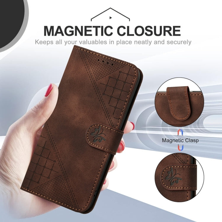 For Samsung Galaxy S25 5G YX0080 Grid Butterfly Embossed Pattern Flip Leather Phone Case with Lanyard(Coffee) - Galaxy S25 5G Cases by PMC Jewellery | Online Shopping South Africa | PMC Jewellery | Buy Now Pay Later Mobicred