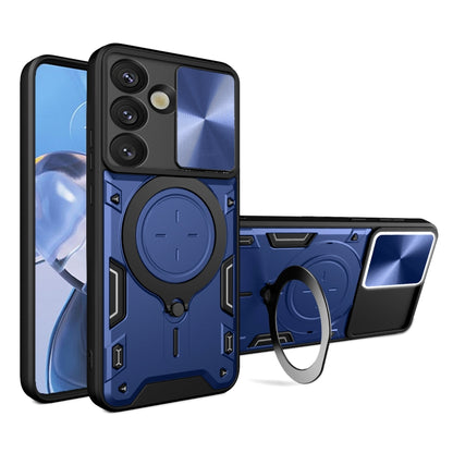 For Samsung Galaxy S25 5G CD Texture Sliding Camshield Magnetic Holder Phone Case(Blue) - Galaxy S25 5G Cases by PMC Jewellery | Online Shopping South Africa | PMC Jewellery | Buy Now Pay Later Mobicred