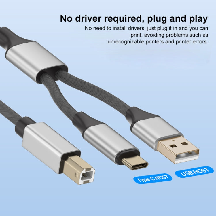 2 in 1 Type-C and USB-A to USB-B MIDI Instruments Printer Cable, Length: 1m, Length:1m(Blue) - Multifunctional Cable by PMC Jewellery | Online Shopping South Africa | PMC Jewellery | Buy Now Pay Later Mobicred