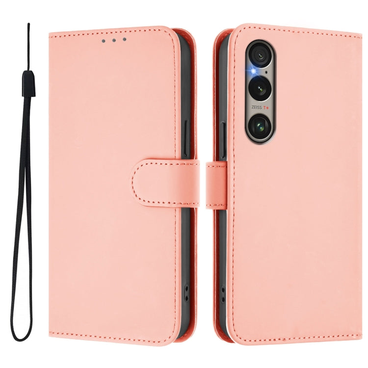 For Sony Xperia 1 VI 2024 Skin Feel Solid Color Leather Phone Case with Lanyard(Pink) - Sony Cases by PMC Jewellery | Online Shopping South Africa | PMC Jewellery | Buy Now Pay Later Mobicred