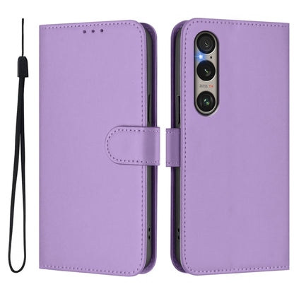 For Sony Xperia 1 VI 2024 Skin Feel Solid Color Leather Phone Case with Lanyard(Lavender Purple) - Sony Cases by PMC Jewellery | Online Shopping South Africa | PMC Jewellery | Buy Now Pay Later Mobicred