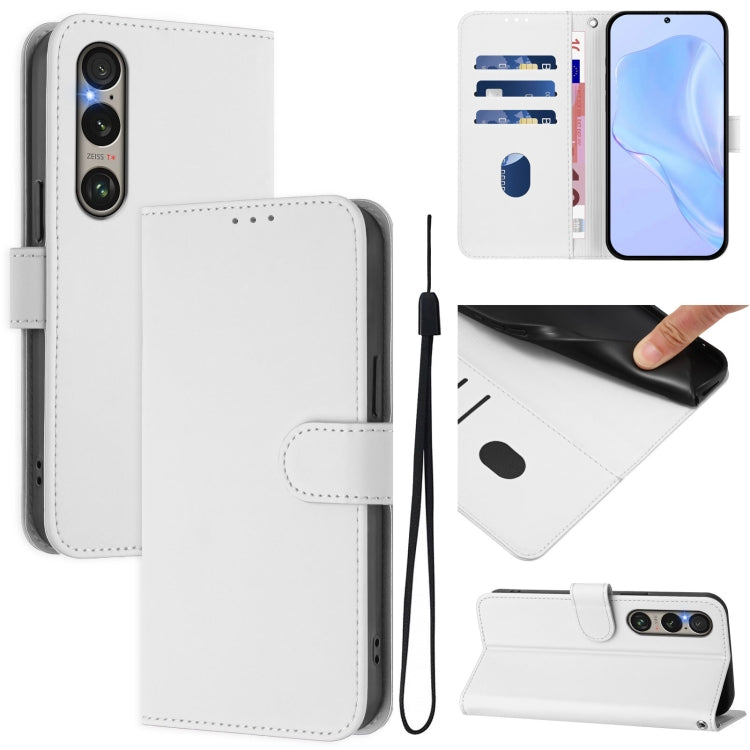 For Sony Xperia 1 VI 2024 Skin Feel Solid Color Leather Phone Case with Lanyard(White) - Sony Cases by PMC Jewellery | Online Shopping South Africa | PMC Jewellery | Buy Now Pay Later Mobicred