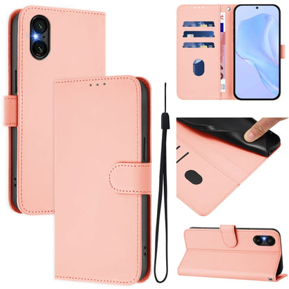 For Sony Xperia 5 VI 2024 Skin Feel Solid Color Leather Phone Case with Lanyard(Pink) - Sony Cases by PMC Jewellery | Online Shopping South Africa | PMC Jewellery | Buy Now Pay Later Mobicred