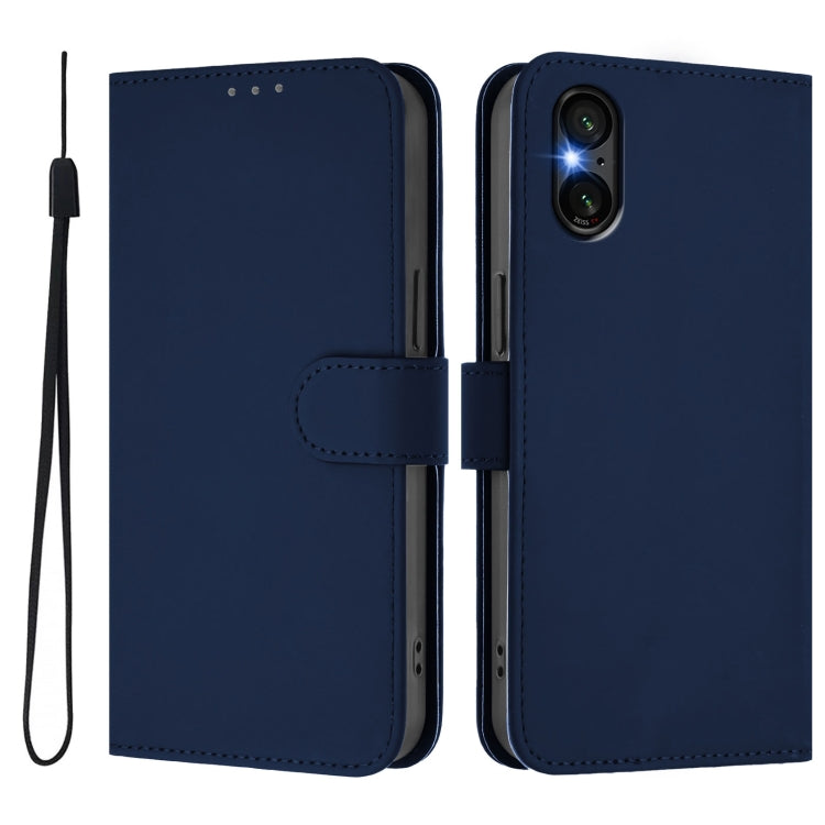 For Sony Xperia 5 VI 2024 Skin Feel Solid Color Leather Phone Case with Lanyard(Navy Blue) - Sony Cases by PMC Jewellery | Online Shopping South Africa | PMC Jewellery | Buy Now Pay Later Mobicred