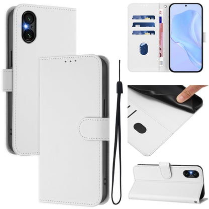 For Sony Xperia 5 VI 2024 Skin Feel Solid Color Leather Phone Case with Lanyard(White) - Sony Cases by PMC Jewellery | Online Shopping South Africa | PMC Jewellery | Buy Now Pay Later Mobicred