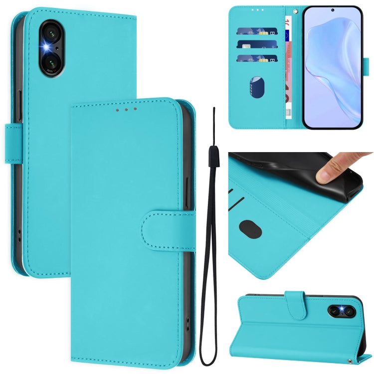 For Sony Xperia 5 VI 2024 Skin Feel Solid Color Leather Phone Case with Lanyard(Lake Blue) - Sony Cases by PMC Jewellery | Online Shopping South Africa | PMC Jewellery | Buy Now Pay Later Mobicred