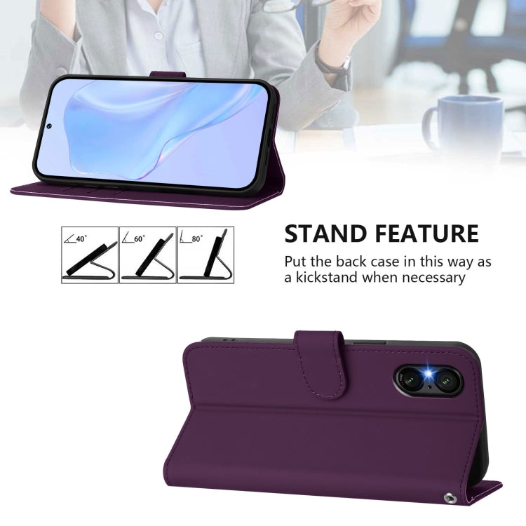 For Sony Xperia 5 VI 2024 Skin Feel Solid Color Leather Phone Case with Lanyard(Violet) - Sony Cases by PMC Jewellery | Online Shopping South Africa | PMC Jewellery | Buy Now Pay Later Mobicred