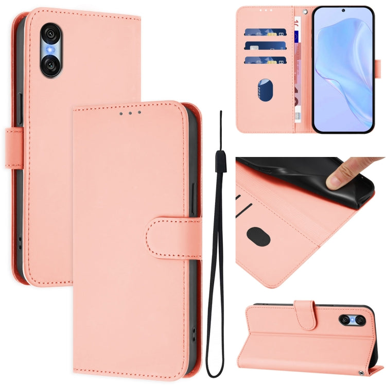 For Sony Xperia 10 VI 2024 Skin Feel Solid Color Leather Phone Case with Lanyard(Pink) - Sony Cases by PMC Jewellery | Online Shopping South Africa | PMC Jewellery | Buy Now Pay Later Mobicred