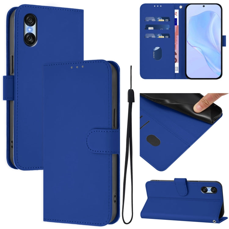 For Sony Xperia 10 VI 2024 Skin Feel Solid Color Leather Phone Case with Lanyard(Dark Blue) - Sony Cases by PMC Jewellery | Online Shopping South Africa | PMC Jewellery | Buy Now Pay Later Mobicred