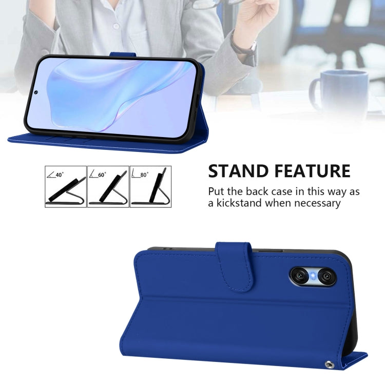 For Sony Xperia 10 VI 2024 Skin Feel Solid Color Leather Phone Case with Lanyard(Dark Blue) - Sony Cases by PMC Jewellery | Online Shopping South Africa | PMC Jewellery | Buy Now Pay Later Mobicred