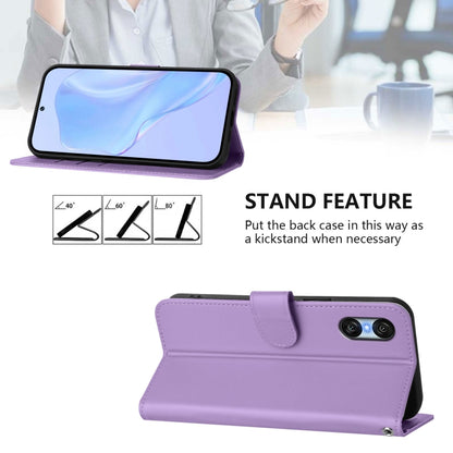 For Sony Xperia 10 VI 2024 Skin Feel Solid Color Leather Phone Case with Lanyard(Lavender Purple) - Sony Cases by PMC Jewellery | Online Shopping South Africa | PMC Jewellery | Buy Now Pay Later Mobicred