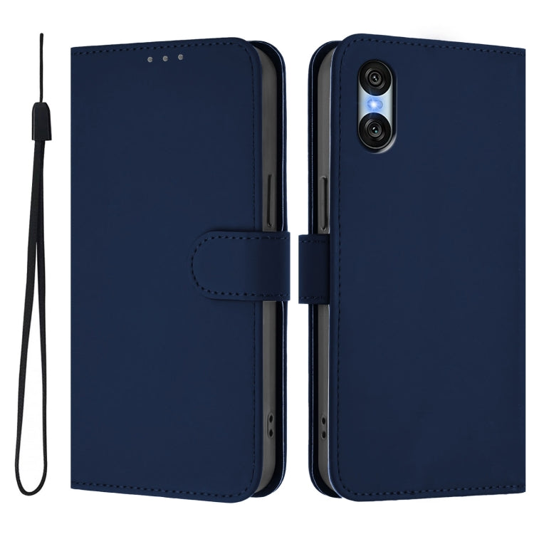 For Sony Xperia 10 VI 2024 Skin Feel Solid Color Leather Phone Case with Lanyard(Navy Blue) - Sony Cases by PMC Jewellery | Online Shopping South Africa | PMC Jewellery | Buy Now Pay Later Mobicred