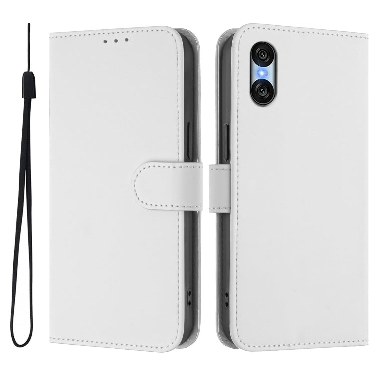 For Sony Xperia 10 VI 2024 Skin Feel Solid Color Leather Phone Case with Lanyard(White) - Sony Cases by PMC Jewellery | Online Shopping South Africa | PMC Jewellery | Buy Now Pay Later Mobicred