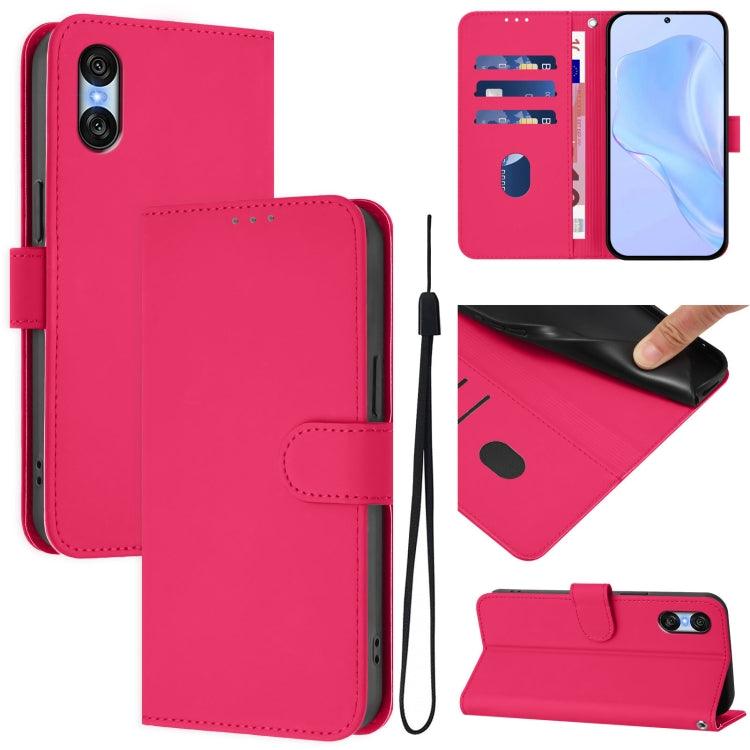 For Sony Xperia 10 VI 2024 Skin Feel Solid Color Leather Phone Case with Lanyard(Rose Red) - Sony Cases by PMC Jewellery | Online Shopping South Africa | PMC Jewellery | Buy Now Pay Later Mobicred