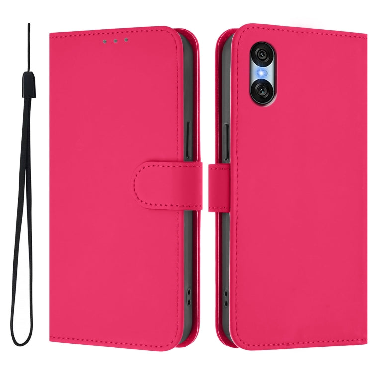 For Sony Xperia 10 VI 2024 Skin Feel Solid Color Leather Phone Case with Lanyard(Rose Red) - Sony Cases by PMC Jewellery | Online Shopping South Africa | PMC Jewellery | Buy Now Pay Later Mobicred