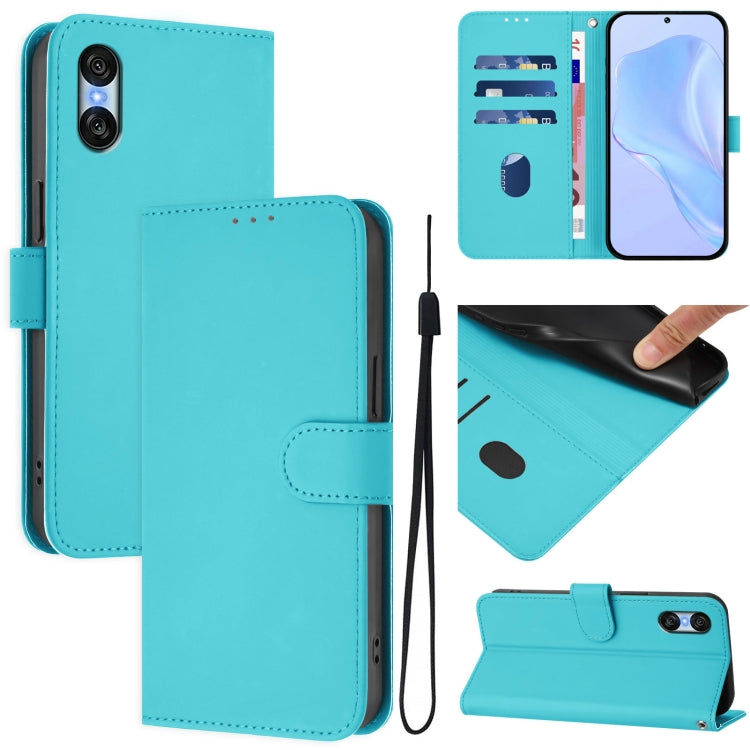 For Sony Xperia 10 VI 2024 Skin Feel Solid Color Leather Phone Case with Lanyard(Lake Blue) - Sony Cases by PMC Jewellery | Online Shopping South Africa | PMC Jewellery | Buy Now Pay Later Mobicred