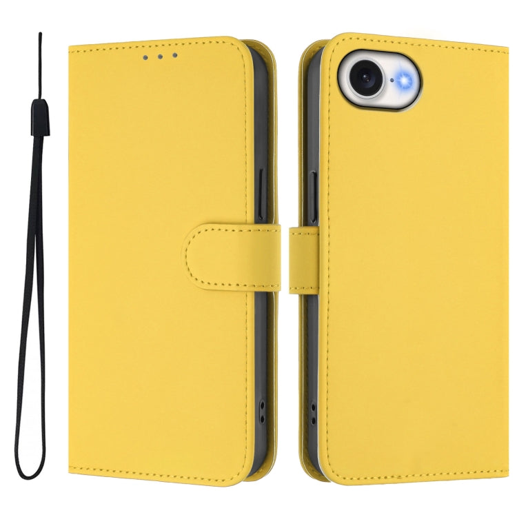 For iPhone 16e Skin Feel Solid Color Leather Phone Case with Lanyard(Lemon Yellow) - iPhone 16e Cases by PMC TechLife | Online Shopping South Africa | PMC TechLife | Buy Now Pay Later Mobicred