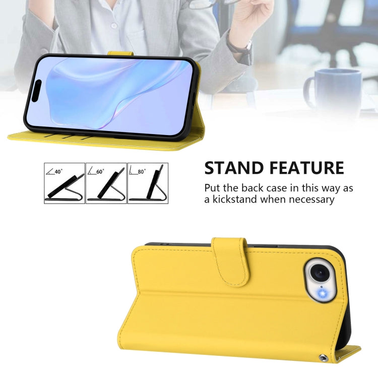 For iPhone 16e Skin Feel Solid Color Leather Phone Case with Lanyard(Lemon Yellow) - iPhone 16e Cases by PMC TechLife | Online Shopping South Africa | PMC TechLife | Buy Now Pay Later Mobicred