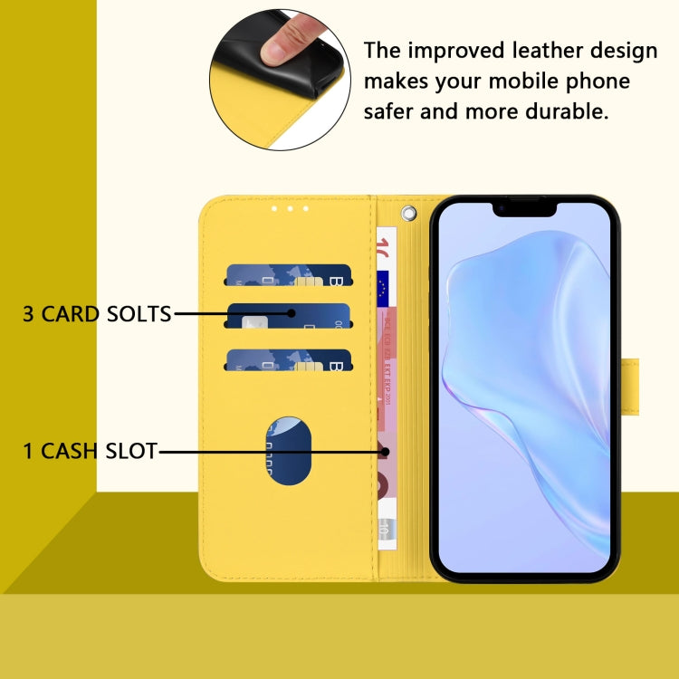 For iPhone 16e Skin Feel Solid Color Leather Phone Case with Lanyard(Lemon Yellow) - iPhone 16e Cases by PMC TechLife | Online Shopping South Africa | PMC TechLife | Buy Now Pay Later Mobicred