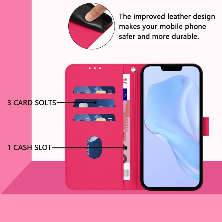 For iPhone 16e Skin Feel Solid Color Leather Phone Case with Lanyard(Rose Red) - iPhone 16e Cases by PMC TechLife | Online Shopping South Africa | PMC TechLife | Buy Now Pay Later Mobicred