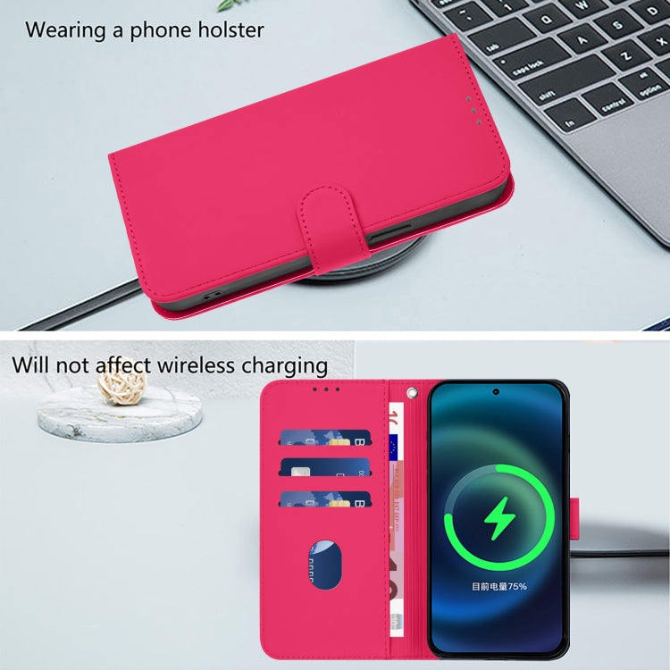 For iPhone 16e Skin Feel Solid Color Leather Phone Case with Lanyard(Rose Red) - iPhone 16e Cases by PMC TechLife | Online Shopping South Africa | PMC TechLife | Buy Now Pay Later Mobicred