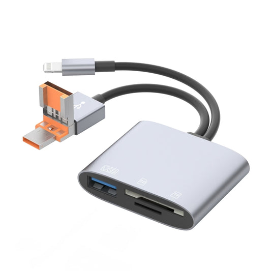 NK-3041TL Pro USB-C / Type-C, 8 Pin, USB to USB, TF / SD Card Multi-function Card Reader Adapter(Silver Grey) - U Disk & Card Reader by PMC Jewellery | Online Shopping South Africa | PMC Jewellery | Buy Now Pay Later Mobicred