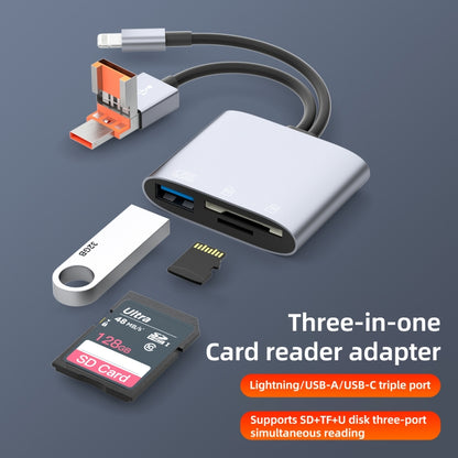 NK-3041TL Pro USB-C / Type-C, 8 Pin, USB to USB, TF / SD Card Multi-function Card Reader Adapter(Silver Grey) - U Disk & Card Reader by PMC Jewellery | Online Shopping South Africa | PMC Jewellery | Buy Now Pay Later Mobicred