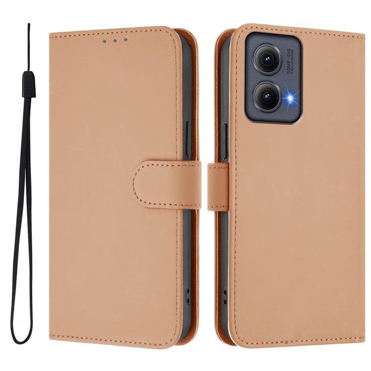 For Motorola Edge 5G 2024 Skin Feel Solid Color Leather Phone Case with Lanyard(Nude) - Motorola Cases by PMC Jewellery | Online Shopping South Africa | PMC Jewellery | Buy Now Pay Later Mobicred