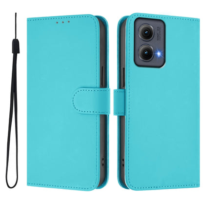 For Motorola Edge 5G 2024 Skin Feel Solid Color Leather Phone Case with Lanyard(Lake Blue) - Motorola Cases by PMC Jewellery | Online Shopping South Africa | PMC Jewellery | Buy Now Pay Later Mobicred