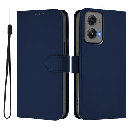 For Motorola Moto G Stylus 5G 2024 Skin Feel Solid Color Leather Phone Case with Lanyard(Navy Blue) - Motorola Cases by PMC Jewellery | Online Shopping South Africa | PMC Jewellery | Buy Now Pay Later Mobicred