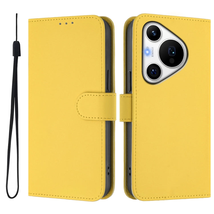 For Huawei Pura 70 Pro / 70 Pro+ Skin Feel Solid Color Leather Phone Case with Lanyard(Lemon Yellow) - Huawei Cases by PMC Jewellery | Online Shopping South Africa | PMC Jewellery | Buy Now Pay Later Mobicred